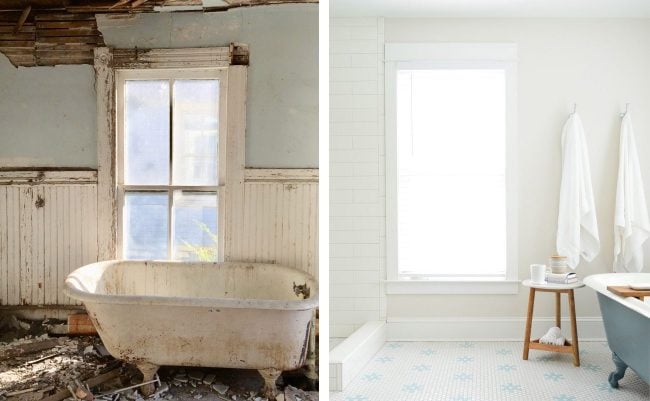 Side-BySide Of Upstairs Bathroom Before And After