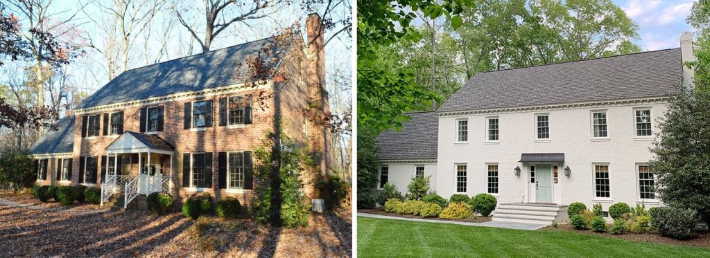 White Painted Brick House Before And After Side By Side
