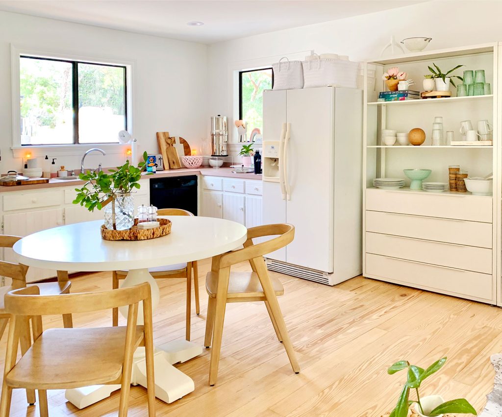 Before Photo Of Kitchen With White Fridge And Ikea Shelving