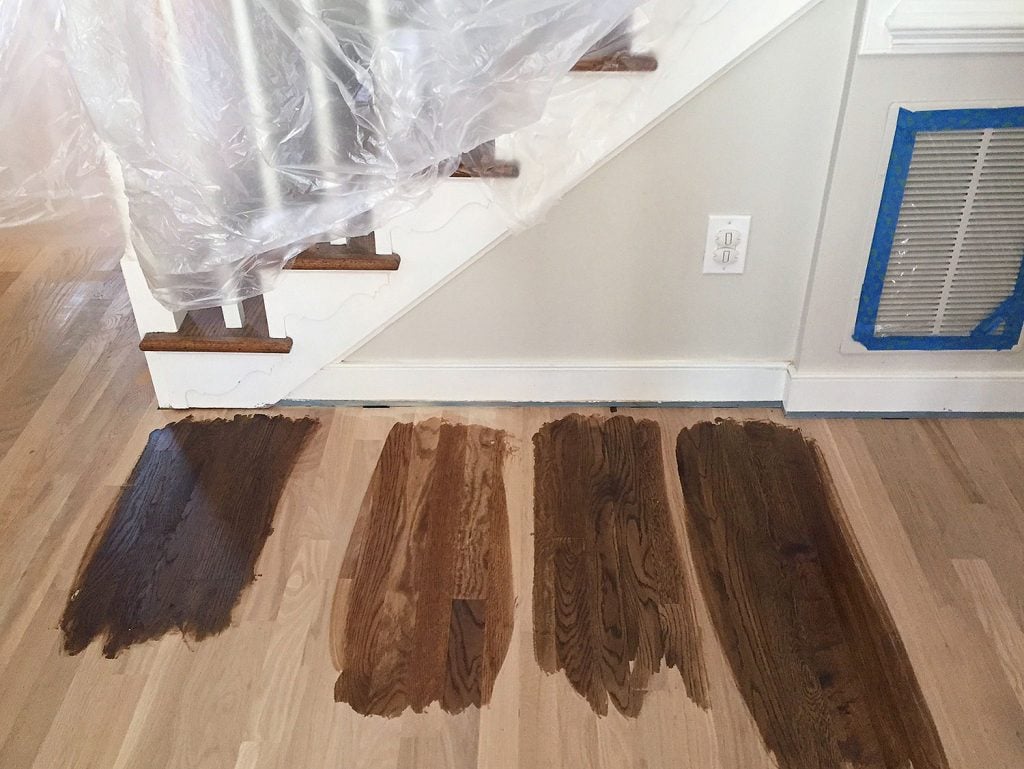 Sample Stain Colors Testing On Refinished Hardwood Floors