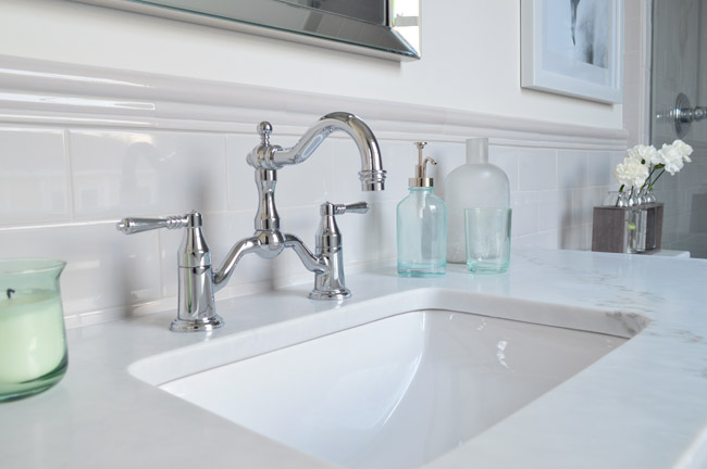 Bathroom Sink Vanity Detail With Tile Chair Rail