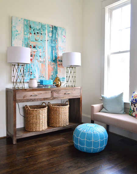 Modern Abstract Colorful Painting Over Wood Console Table