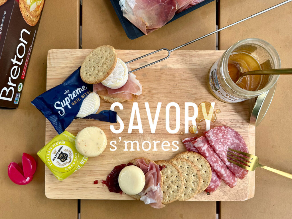 Upraded Savory Smores With Cheeses Bri Crackers Proscuitto Salami and Honey