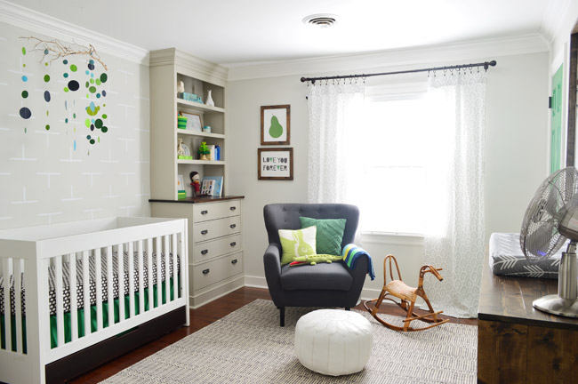 Boys Nursery with built-in bookshelf using Ikea Fjell Dressers